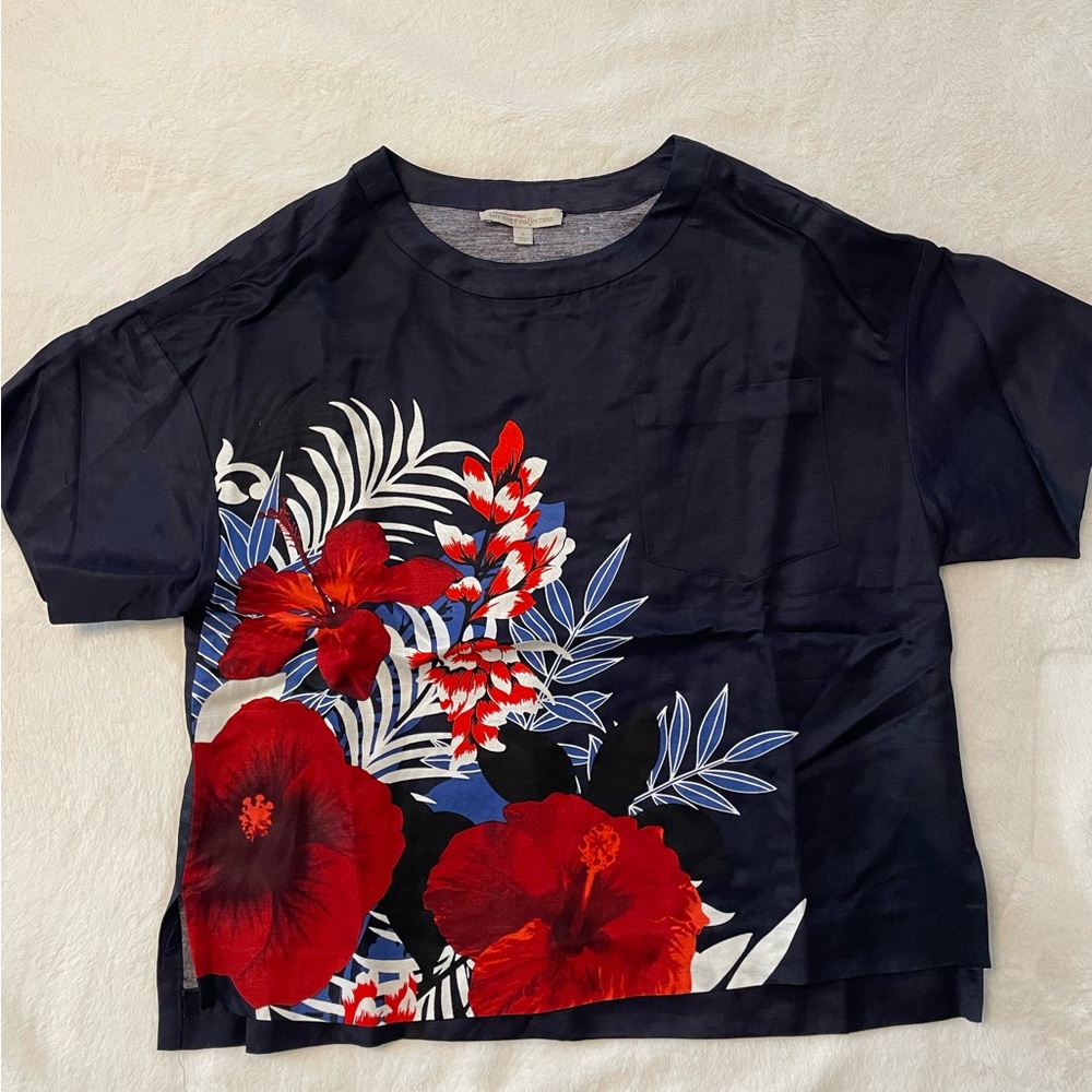 Banana Republic Boxy Navy and Floral Top